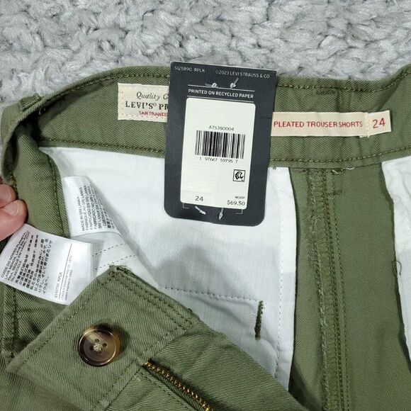 Levi's Premium Pleated Trouser Shorts High Rise Green Relaxed Women's Size 24 - Picture 5 of 11